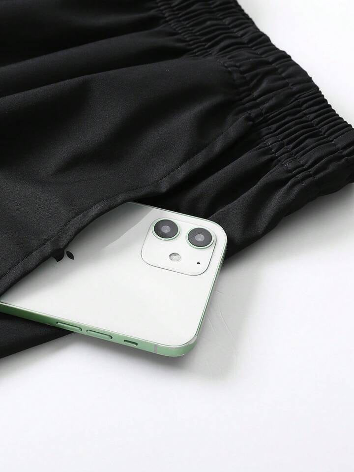 Men Two Tone Drawstring Hooded Sports Jacket & Sweatpants Gym Clothes