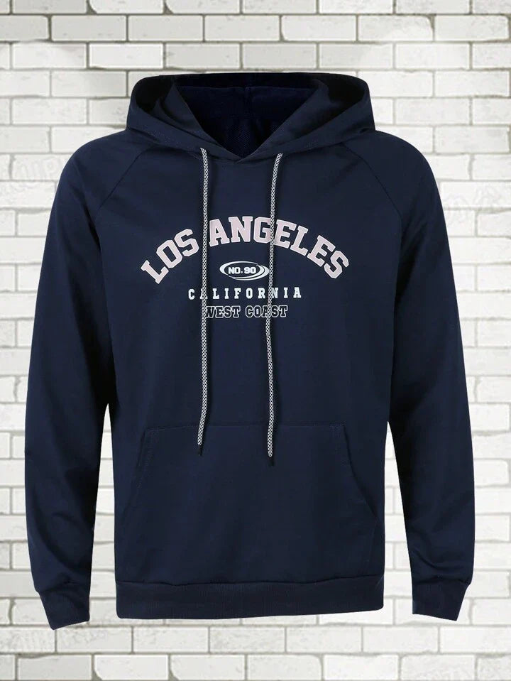 Sport Streetwear Men's Letter Print Drawstring Hooded Sports Sweatshirt