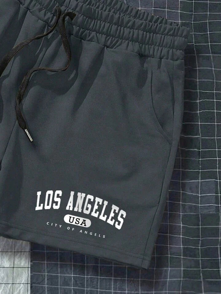 Homme Men Letter Graphic Drawstring Waist Shorts