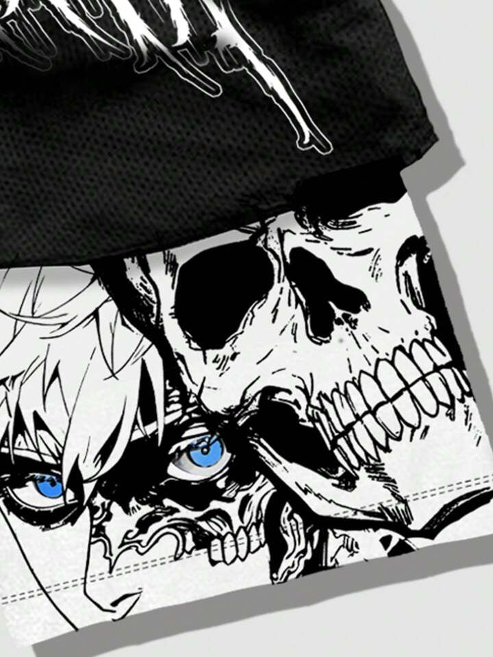 Anime Men's 2 In 1 Breathable With Slogan Print Basketball Mesh Shorts