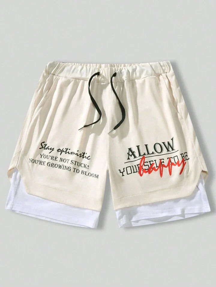 Hypemode Men's Letter Print Splicing Shorts