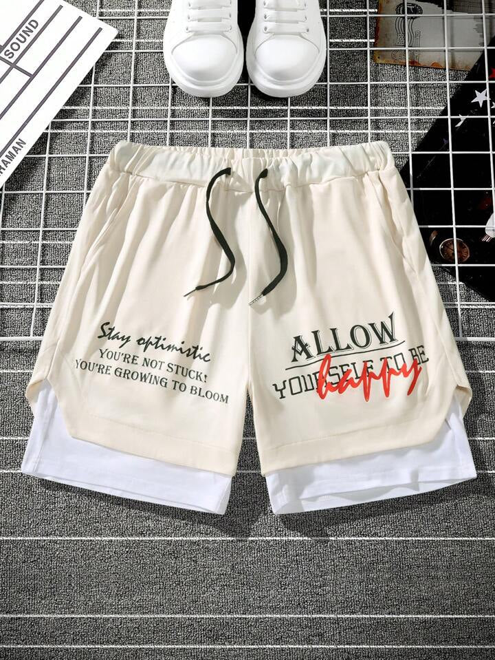 Hypemode Men's Letter Print Splicing Shorts