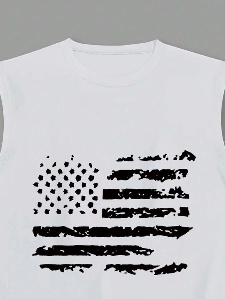 Men Summer Sports And Leisure American Flag Print Tank Top