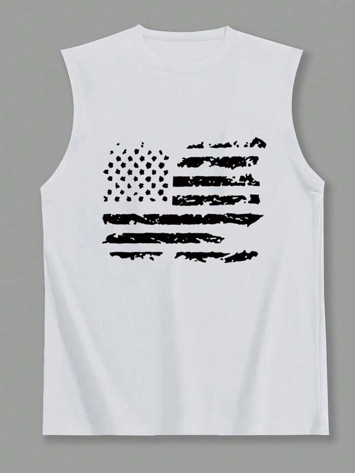 Men Summer Sports And Leisure American Flag Print Tank Top