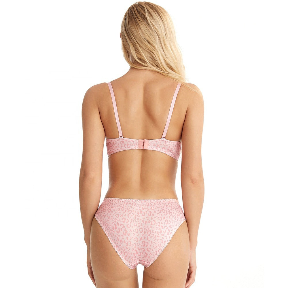 A & S  Pink Floral Print Underwire Embroidery Bra and Panty