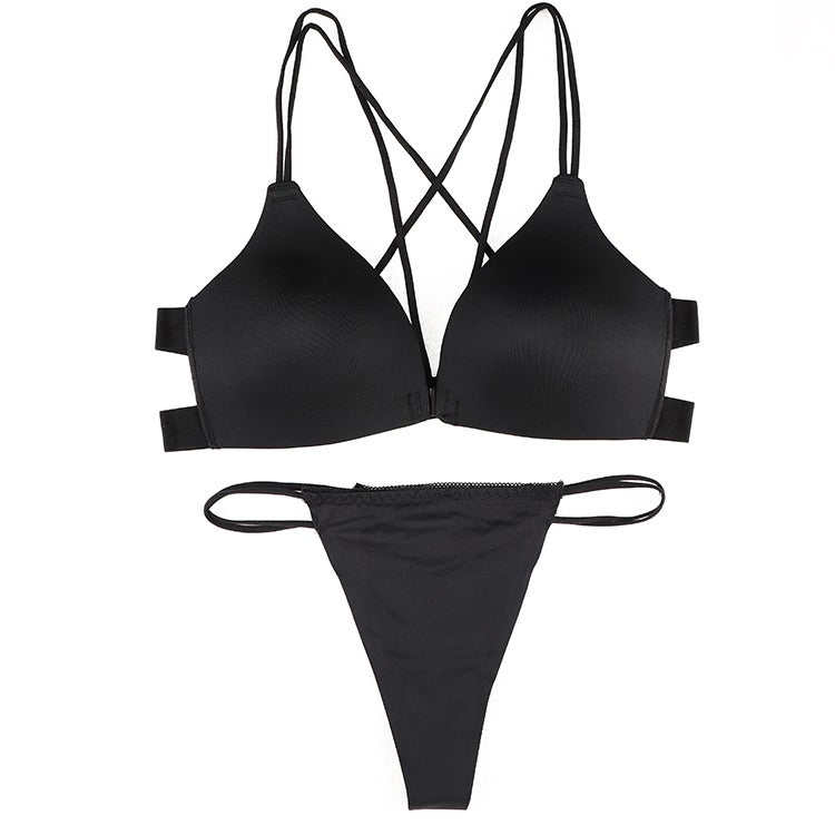 A & S  Deep V Invisible Buckle Support Sexy Bra and Panty Set