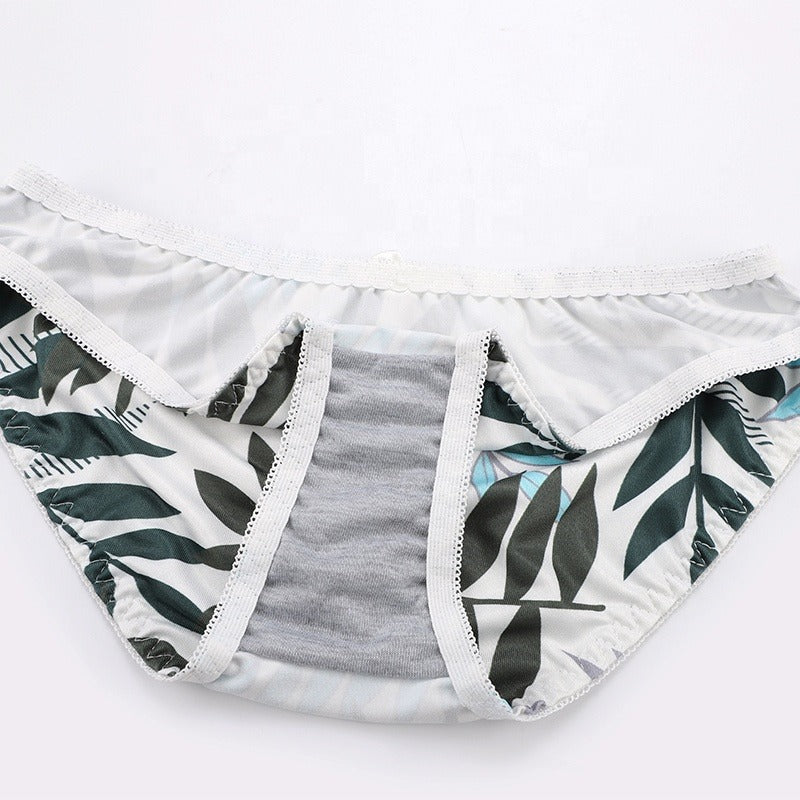 A & S Leaf Print Underwire Embroidery Bra and Panty