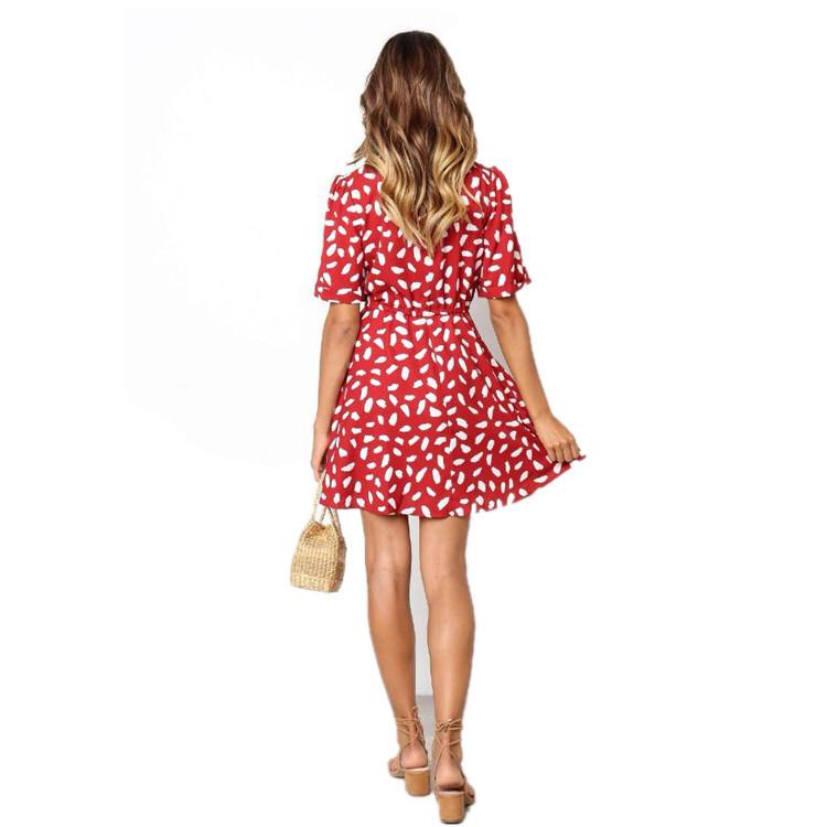 A & S  Red Fashion Print Button Lace Casual Dress for Summer/Beach