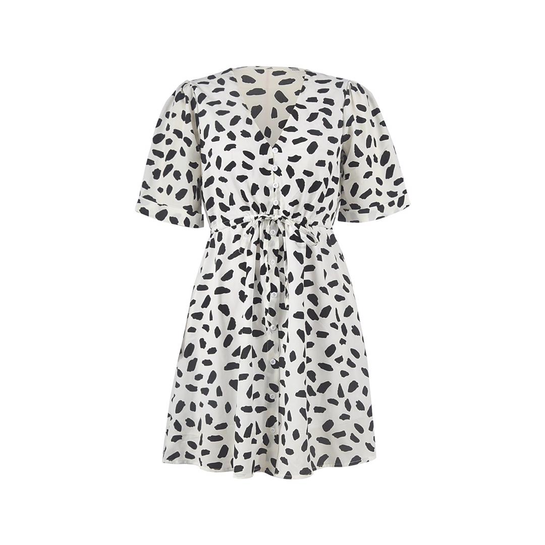 A & S  White Fashion Print Button Lace Casual Dress for Summer/Beach