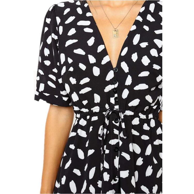 A & S  Black Fashion Print Button Lace Casual Dress for Summer/Beach