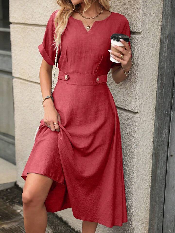 A & S Neckline Batwing Sleeve Dress