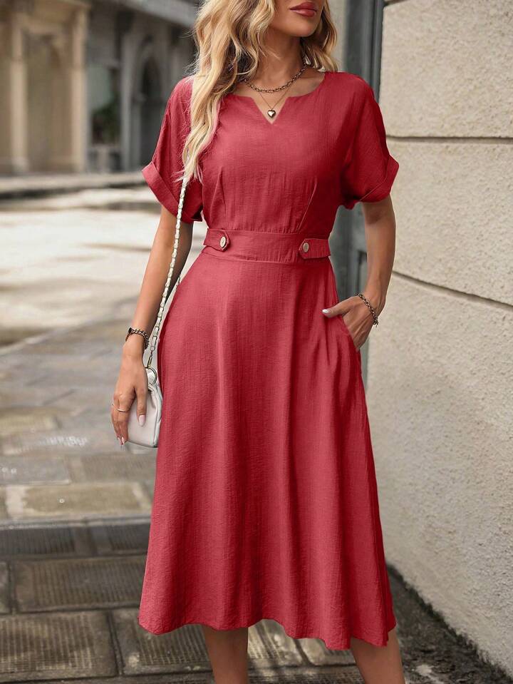 A & S Neckline Batwing Sleeve Dress